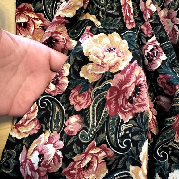 Vintage ED Michaels Midi Dress Shift 80s 3/4 Sleeves Pleated Floral Black 13-14P - Picture 2 of 5